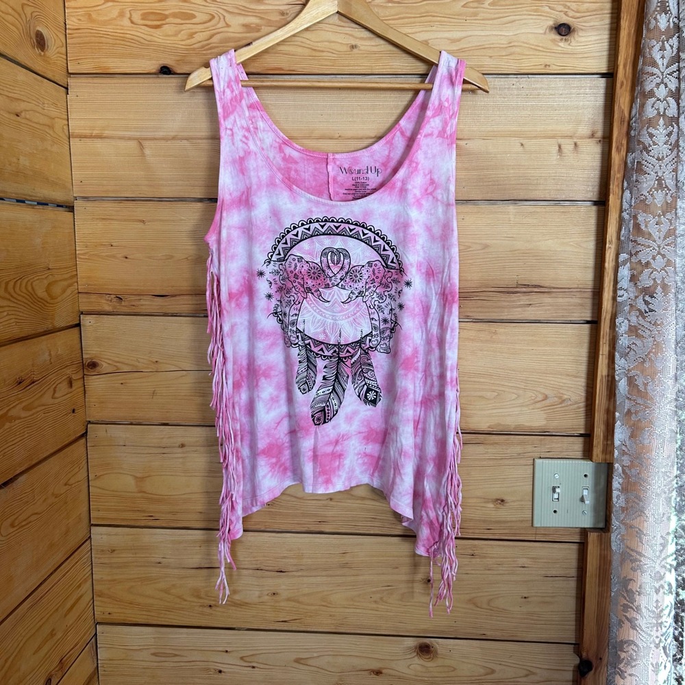 Fringe Elephant Mandala‎ Tank Top Womens Large Pink Tie Dye Boho Wound Up